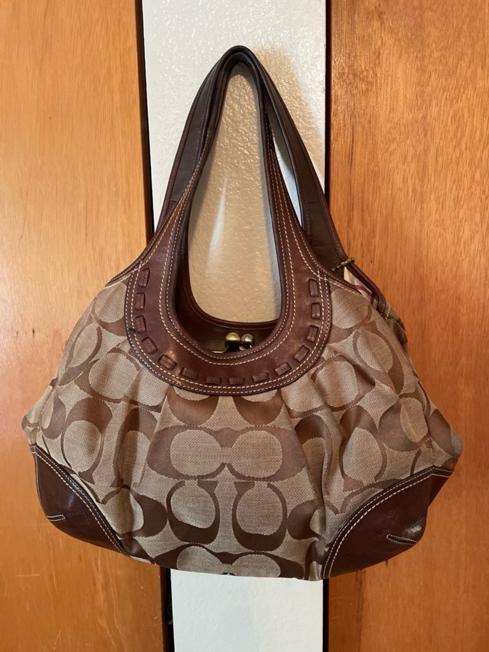 Coach Brown Signature Canvas Satchel with Leather Trim - Picture 2 of 8